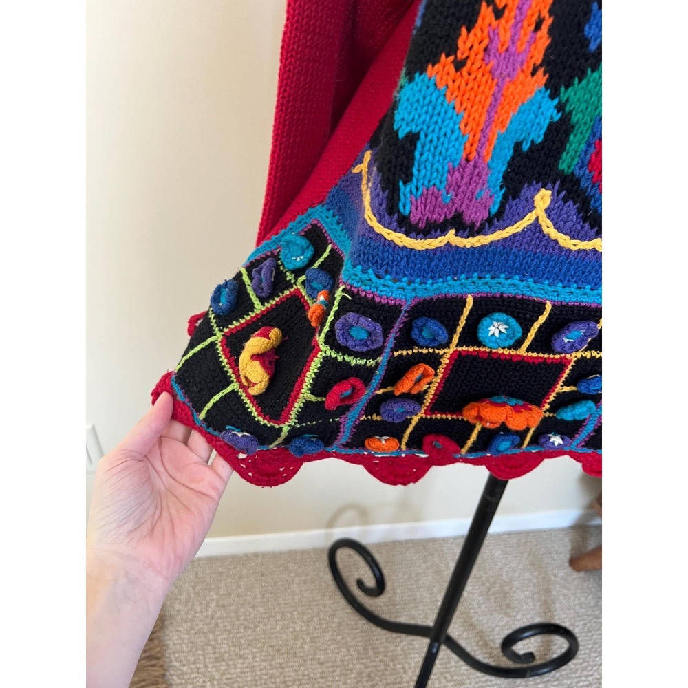 Vintage 80s Colorful Funky Floral 3D Knit Crochet Sweater - Picture 4 of 10